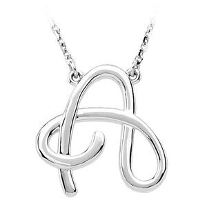 Sterling Silver, Olivia Collection, Medium Script Initial A Necklace